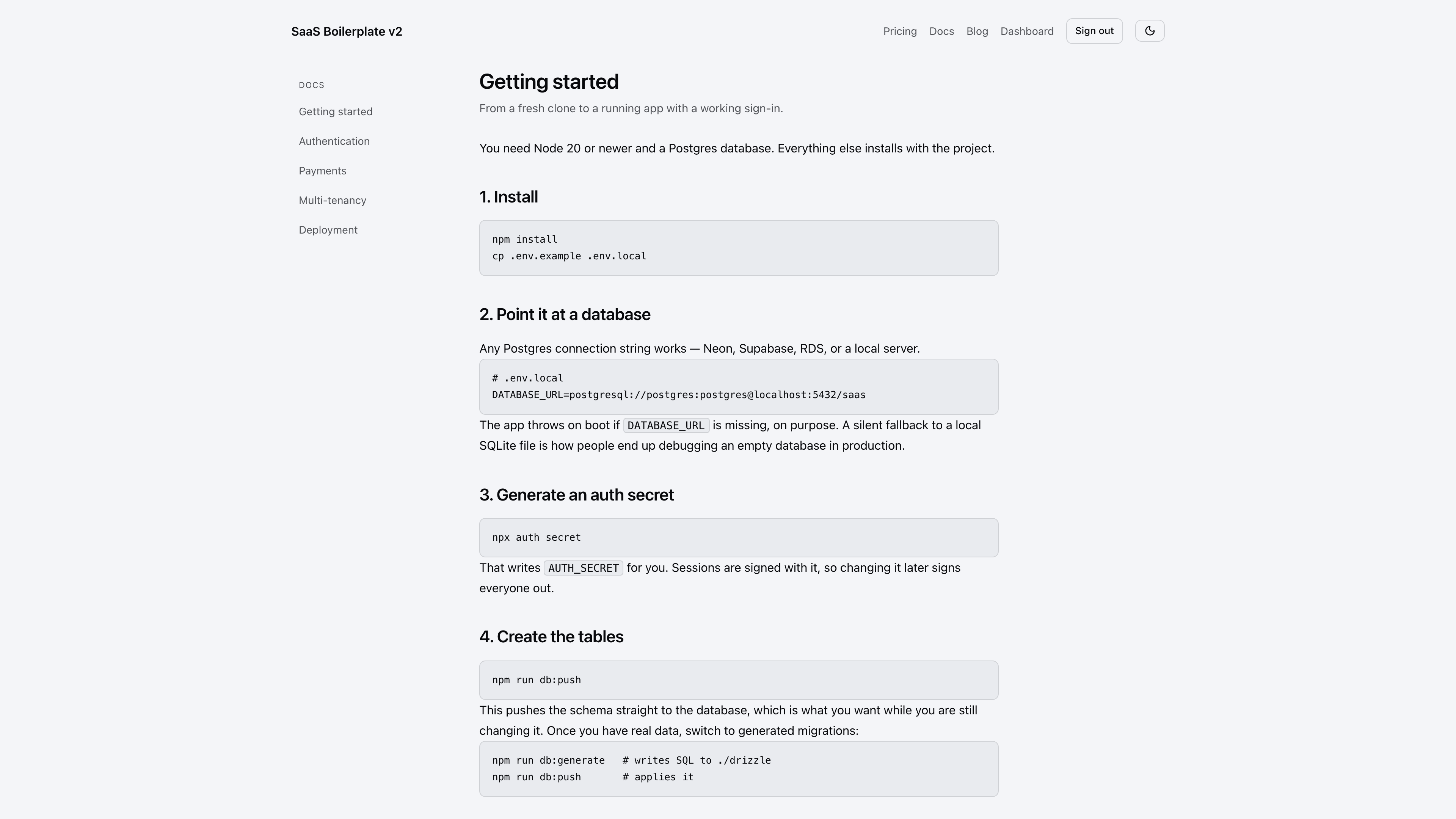 Built-in documentation page rendered from MDX with a sidebar of doc pages